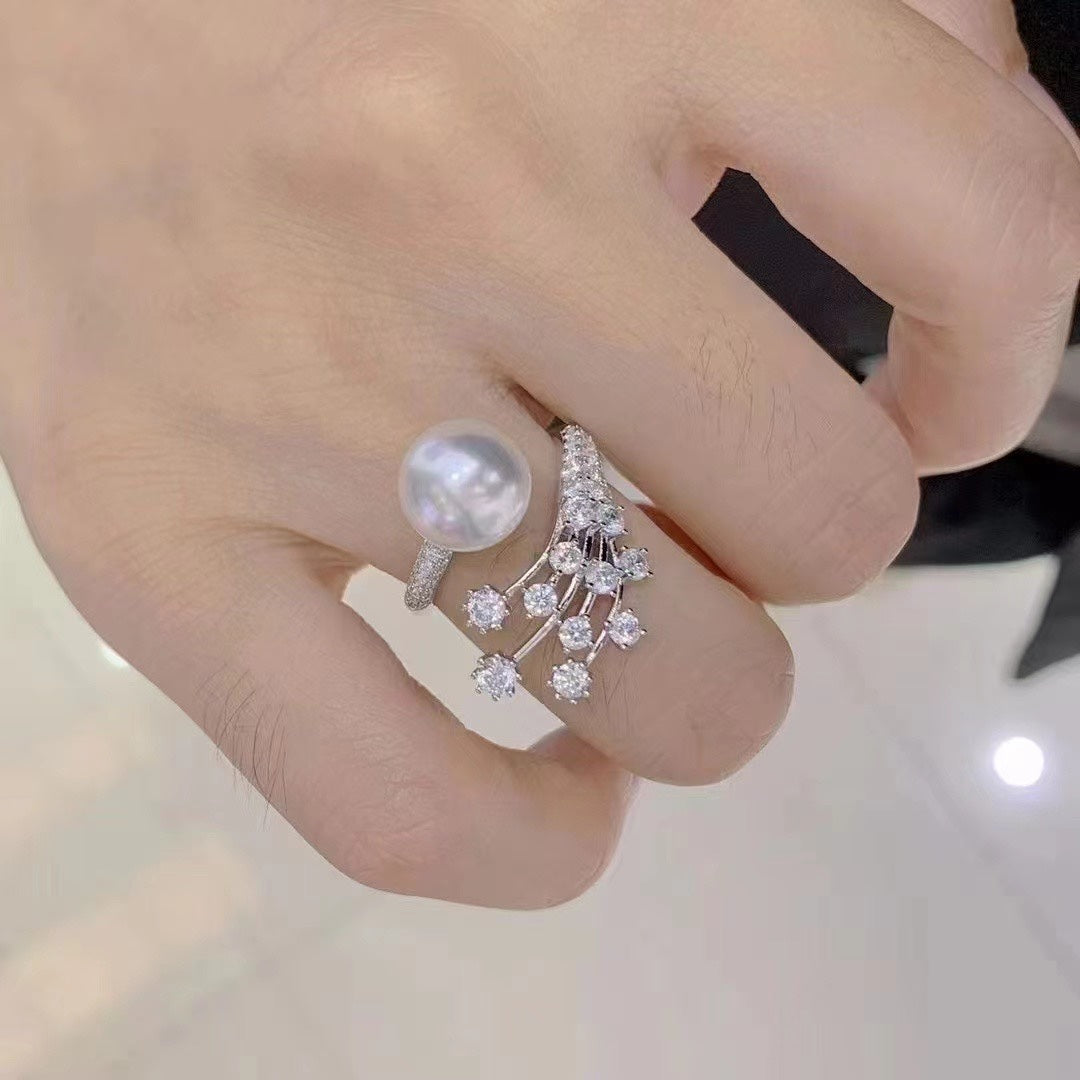 Edison Pearl Open Ring | 9–10mm Natural Pearl · S925 Silver · Adjustable Band